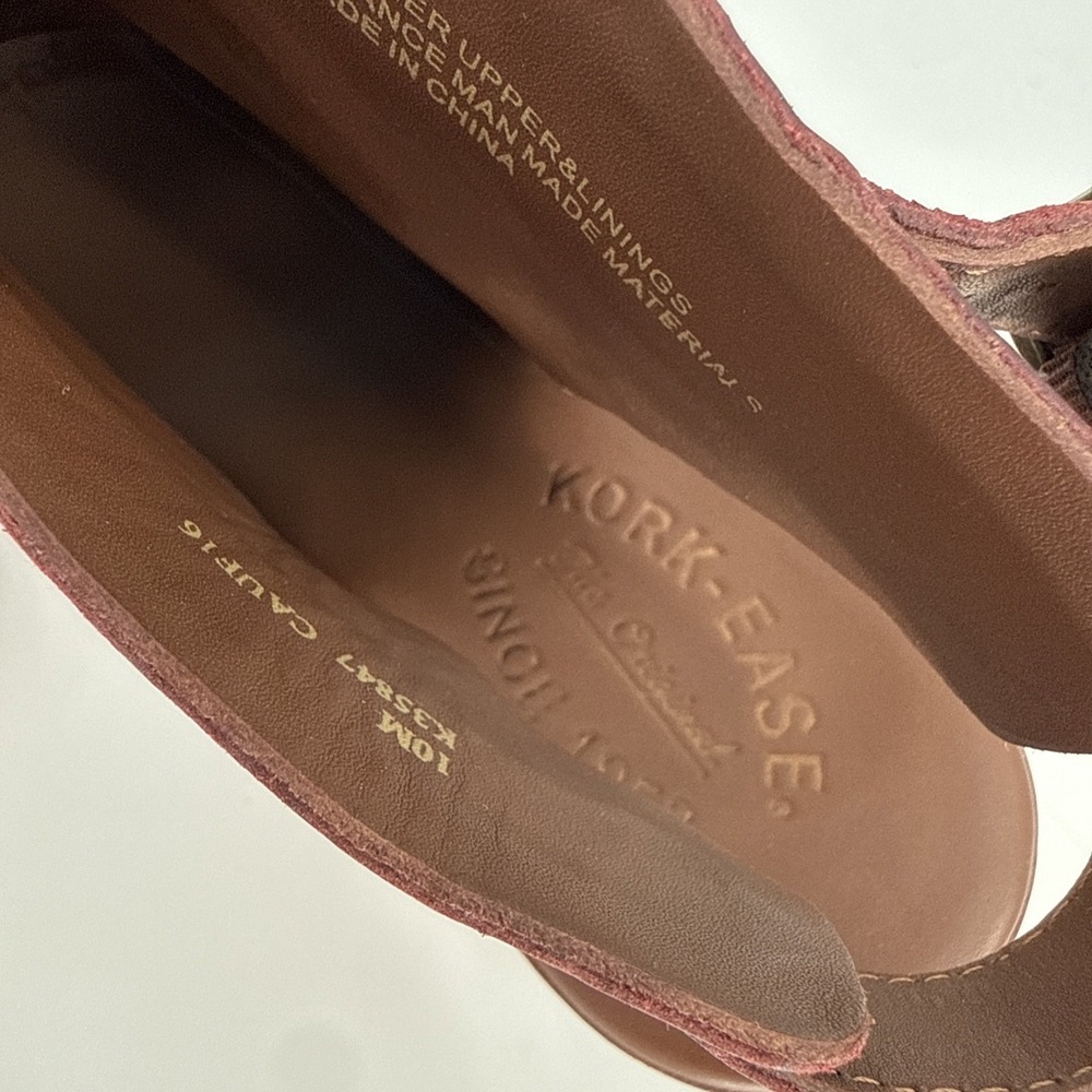 Kirk-Ease Womens Burgundy Genuine Leather Buckle Wedge Sandals Size 10M Boho - Picture 5 of 9